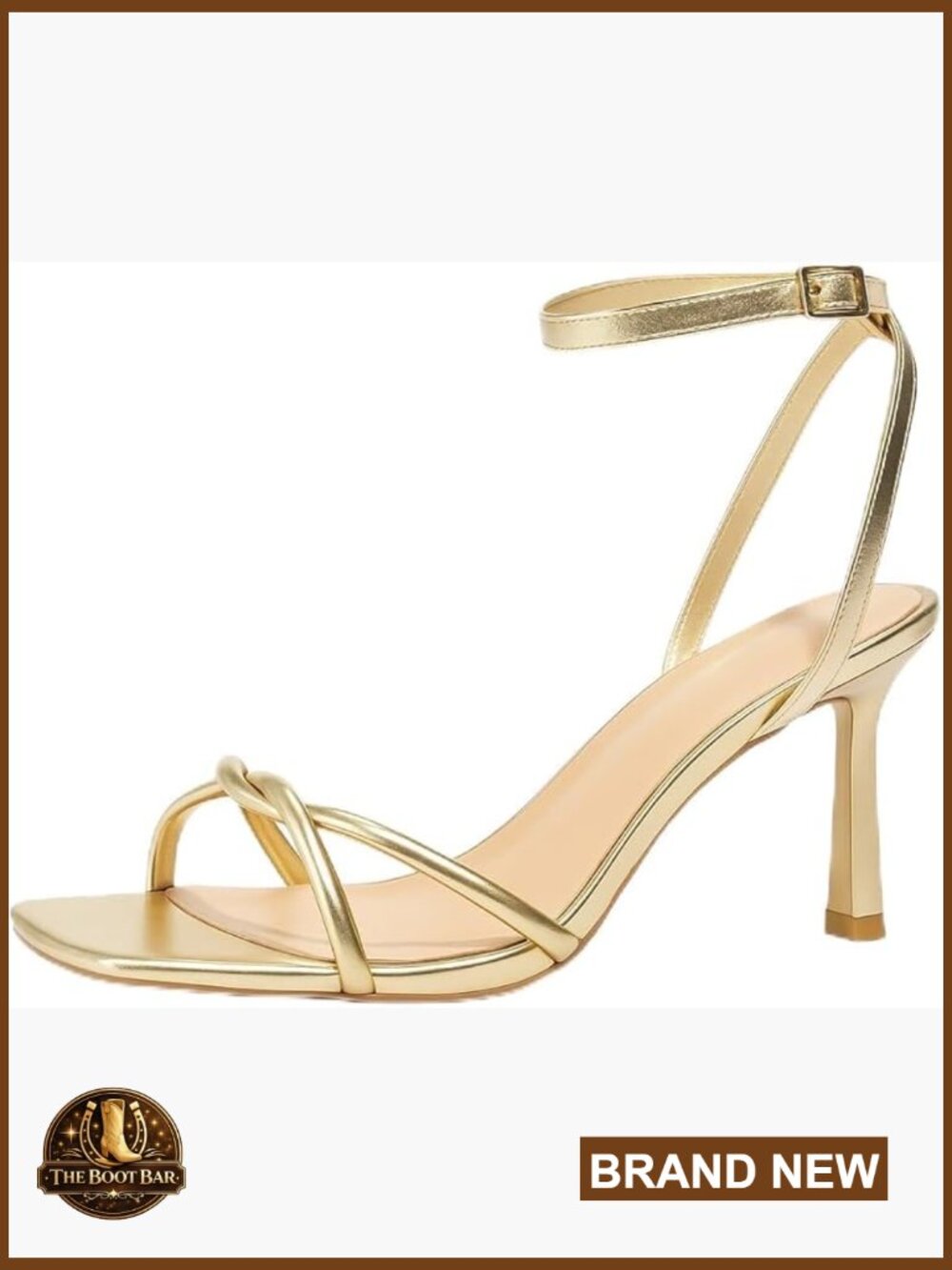 Minimal Metallic Gold Strappy Ankle‑Tie Sandal